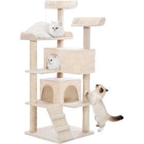 Made4Pets 56 Inch Multi Tier Cat Tree Scratching Post Playhouse (Option: Beige)