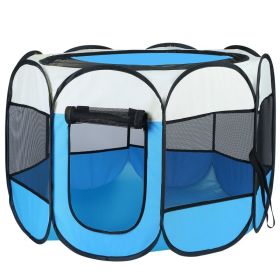 Portable Foldable Pet Tent Exercise Pen Kennel Pink Blue Indoor Outdoor (Option: Blue)