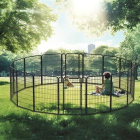 16 Pieces Of Heavy-duty Metal Pet Sports Fence (Color: black)