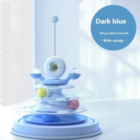 4 Levels Cat Toy Tower Turntable Roller Balls Toys Interactive Intelligence Pets Toys Training (Option: Deep Sea Blue Table Tennis-Box Packaging)