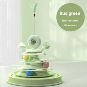 4 Levels Cat Toy Tower Turntable Roller Balls Toys Interactive Intelligence Pets Toys Training (Option: Budding Green Cat Teaser-OPP Bag Packaging)