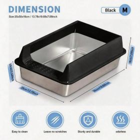 Stainless Steel Cat Litter Box Large Open Top Anti Tracking Design (Option: M10-Black)