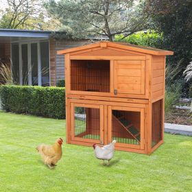 Triangle Roof Pet Waterproof Double-layer Cedar Chicken Cage Rabbit Cage With Pull-out Tray (Option: Natural Wood Color)
