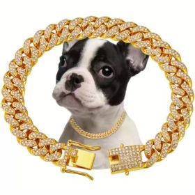 US LOCAL STOCK Hip-hop pet Beautiful Hot Sale Luxury Alloy Dog Chain Sparkling Diamond Secure Metal Chain (Option: Gold-S)