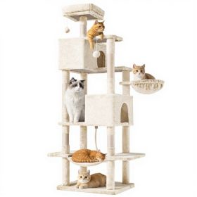 66 Inch Cat Tree Tower, Large Multi-Cat Climbing Extended Platform, Indoor Cats And Kittens Play (Option: Beige)