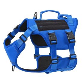 Heat-resistant Durable Nylon Tactical Service Dog Harness, Adjustable Vest With Dual Handles For Large Dogs (Option: Blue-S)