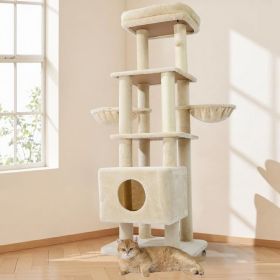 Large Cat Tree Tower Heavy Duty Scratching Post Washable Perch (Option: 6Tier Basic Version Beige)