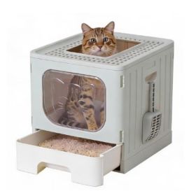 Covered Foldable Cat Litter Box With Cat Litter Scoop Easy-to-clean Drawer Design (Option: Grey)