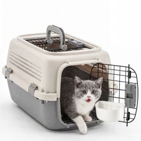 Hard Sided Dog Cat Carrier TSA Approved Ventilated Travel Crate (Option: Beige grey)