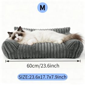 Cute Cat Couch Bed Soft Corduroy Fleece Washable Pet Sofa (Option: Dark grey-M)