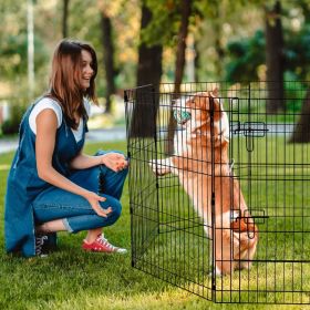 Dog Playpen 8 Panels Foldable Metal Dog Exercise Pen with Pad Cover 30"H (Option: Black)