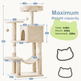 44 Inch Cat Tree Tower, Multi-Cat Climbing Tower With, Extended Platform, Hammock (Option: Beige)