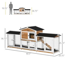 Wooden Rabbit Hutch Bunny Cage with Double Side Run Boxes, Tray and Ramp (Option: Black White Yellow)