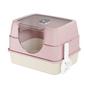 Dark Gray Top Entry Fully Enclosed Cat Litter Box, With Free Scoop , Anti-Splash & Odor Locking (Option: Pink)