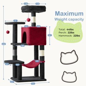 44 Inch Cat Tree Tower, Multi-Cat Climbing Tower With, Extended Platform, Hammock (Option: Black Red)