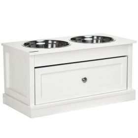 Large Elevated Dog Bowls with Storage Drawer Containing 11L Capacity, Stand Pet Food Bowl Feeding Station, White (Option: White-700x380x220 mm)