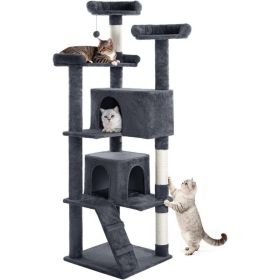 Made4Pets 56 Inch Multi Tier Cat Tree Scratching Post Playhouse (Option: Grey)