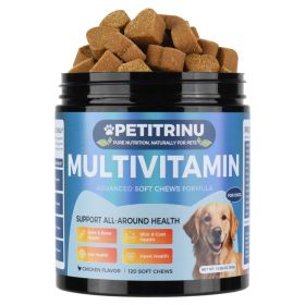 PETITRINU Dog Multivitamin Soft Chews, Chicken Flavor 120 Count, Support Joint & Bone, Heart All-Around Health For Dogs (Option: Blue)