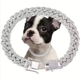 US LOCAL STOCK Hip-hop pet Beautiful Hot Sale Luxury Alloy Dog Chain Sparkling Diamond Secure Metal Chain (Option: Silver-S)