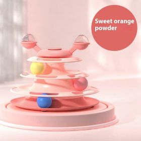 4 Levels Cat Toy Tower Turntable Roller Balls Toys Interactive Intelligence Pets Toys Training (Option: Sweet Orange Pink-OPP Bag Packaging)