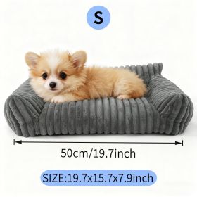 Cute Cat Couch Bed Soft Corduroy Fleece Washable Pet Sofa (Option: Dark grey-S)