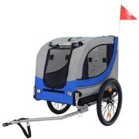 Large Folding Bike Trailer For Dogs 120LB Capacity All-Terrain, Durable Steel Frame For Cycling, Jogging, Camping  Outdoor Adventures (Option: Grey Deep Blue)