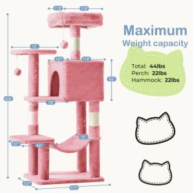 44 Inch Cat Tree Tower, Multi-Cat Climbing Tower With, Extended Platform, Hammock (Option: Pink)