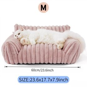 Cute Cat Couch Bed Soft Corduroy Fleece Washable Pet Sofa (Option: Pink-M)