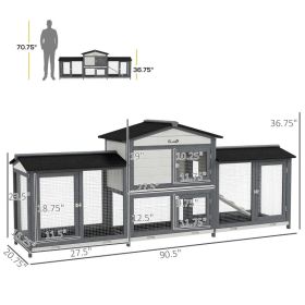 Wooden Rabbit Hutch Bunny Cage with Double Side Run Boxes, Tray and Ramp (Option: Black Gray)