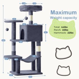 44 Inch Cat Tree Tower, Multi-Cat Climbing Tower With, Extended Platform, Hammock (Option: Deep Grey)