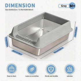 Stainless Steel Cat Litter Box Large Open Top Anti Tracking Design (Option: M15-Gray)