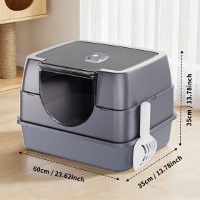 Dark Gray Top Entry Fully Enclosed Cat Litter Box, With Free Scoop , Anti-Splash & Odor Locking (Option: Grey)