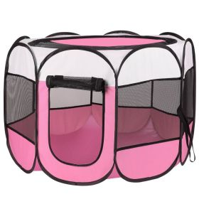Portable Foldable Pet Tent Exercise Pen Kennel Pink Blue Indoor Outdoor (Option: Pink)