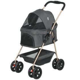 3 in 1 Pet Stroller with Detachable Carrier, Foldable Dog Stroller with Storage Basket, Cupholder (Option: Gray)