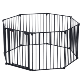 200 Adjustable Safety Gate 8 Panels Play Yard Metal Doorways Tree Fence Gate For House Stairs Gate Prohibited Area Fenc (Color: black)