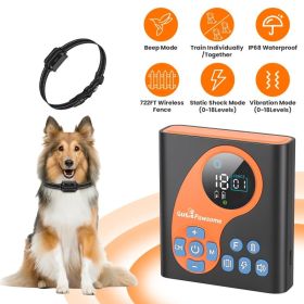 Wireless Dog Fence Training Collar 722FT IP68 Adjustable Range System (Option: 1 Transmitter and 1 Collar)