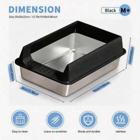 Stainless Steel Cat Litter Box Large Open Top Anti Tracking Design (Option: M15-Black)