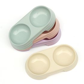 Wheat straw pet double bowl dog bowl cats dogs drinking and eating (colour: Apricot, size: Shuangwan of wheat)