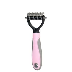 Pet Grooming Tool 2 Sided Undercoat Rake for Cats & Dogs - Safe (Color: pink)