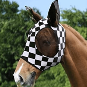 Horse Mask With Ultra Light UV For Horse; Pattern Horse Mask With Ears Cover; Soft Mesh Horse Masks (Color: Black And White)