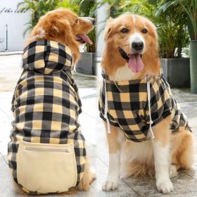 Plaid Dog Hoodie Pet Clothes Sweaters with Hat and Pocket Christmas Classic Plaid Costumes (colour: Zipper pocket coat beige black, size: 3XL (chest circumference 70, back length 55cm))