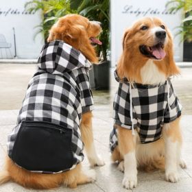 Plaid Dog Hoodie Pet Clothes Sweaters with Hat and Pocket Christmas Classic Plaid Costumes (colour: Zipper pocket coat black and white, size: S (chest circumference 37, back length 25cm))
