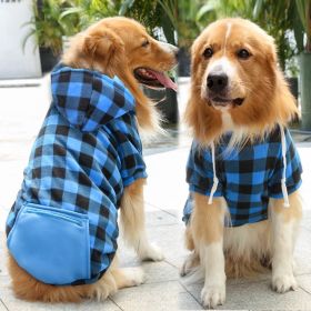 Plaid Dog Hoodie Pet Clothes Sweaters with Hat and Pocket Christmas Classic Plaid Costumes (colour: Zipper pocket coat blue black plaid, size: L (chest circumference 47, back length 35cm))