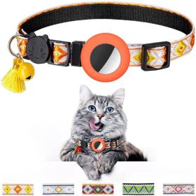 Pet Colored Bell Tassel Collar For Airtag Tracker (Color: Orange, Type: Pet supplies)