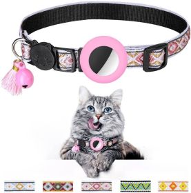Pet Colored Bell Tassel Collar For Airtag Tracker (Color: pink, Type: Pet supplies)