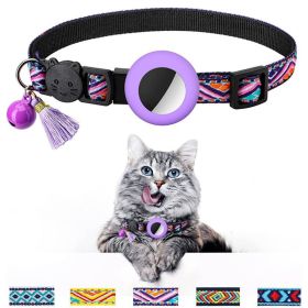 Pet Colored Bell Tassel Collar For Airtag Tracker (Color: Purple, Type: Pet supplies)