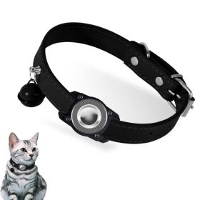 For AirTag Tracker Waterproof Protection Case Pet Leather Collar (Color: black, Type: Pet supplies)