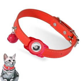 For AirTag Tracker Waterproof Protection Case Pet Leather Collar (Color: Red, Type: Pet supplies)