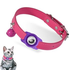 For AirTag Tracker Waterproof Protection Case Pet Leather Collar (Color: Purple, Type: Pet supplies)