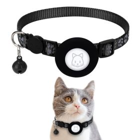 Pet Cat Reflective Collar With Bell For Airtag Tracker (Color: black, Type: Pet supplies)
